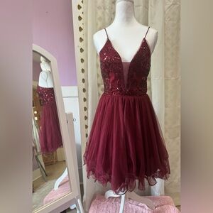 Blondie Nites Burgundy Sparkle Tulle Prom Dress